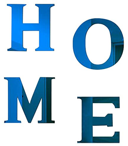 CREATCABIN 4Pcs Acrylspiegel Home Zeichen Buchstaben 3D Wandaufkleber Wandkunst Aufkleber Dekor Selbstklebend Abnehmbar Für Zuhause Küche Schlafzimmer Wohnzimmer Badezimmer Dekoration Blau