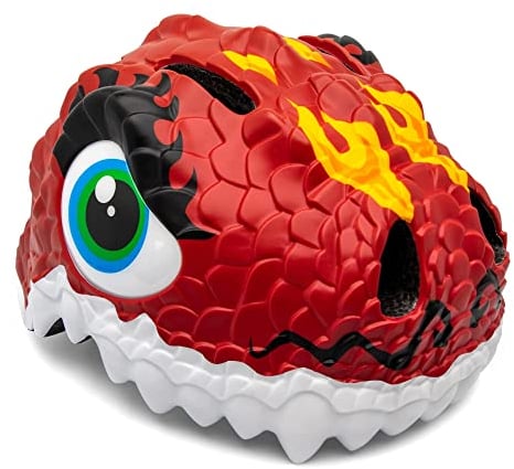 Crazy Safety Kinder Fahrradhelm | Fahrradhelm Kinder 2-7 Jahren für Fahrrad, Skateboard, Radsport, Laufrad, Tretroller, Inlineskates | Leichter und Verstellbarer 3D Tierhelm 49-55 cm (Drache Rot)