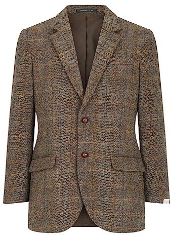 Walker & Hawkes - Blakemore - Blazer pour Homme - Style à©cossais - Harris Tweed à Chevrons/Carreaux - Marron - EU 50 (UK 40)
