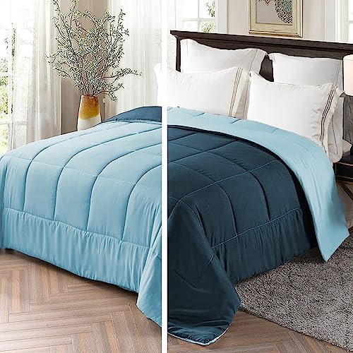 Exclusivo Mezcla Bettdecke 4-Jahreszeiten Steppdecke in 135 x 200 cm, Warme und Leichte Schlafdecke ohne Bezug, Marineblau/Blau