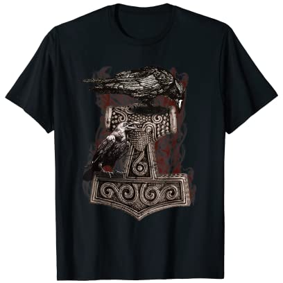 Nordische Wikinger Sprüche Nordmänner Krieger Thor Hammer Odins Raben Mythologie T-Shirt Schwarz M EU 41.5 Klein Klassische Passform Kurzarm Pull-On Rundhals-Ausschnitt Herren Männer