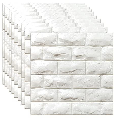 3D Wall Panels Peel and Stick White Brick Wallpaper (11, White)
