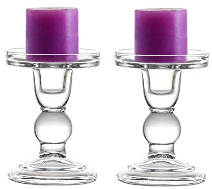 eKsdf 2 Stück Klarglas Kerzenhalter Stumpenkerzen Stabkerzen Kerzenständer Teelichthalter Tischdeko für Hochzeit Esstisch Abendessen Weihnachten Party (11.5cm Höhe)