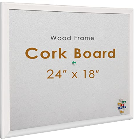INNOVART Pinnwand aus Kork, 61 x 45,7 cm, mit 10 Pinnnadeln, gerahmt, weiß, Kork-Pinnwand für Zuhause, Büro, Schule