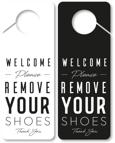Welcome, Please Remove Your Shoes Sign - Take Off Your Shoes Door Knob Hanger Sign 2 Pack, Double Sided, Ideal for Using in Any Places Like Home, Therapy, Spa Treatment..