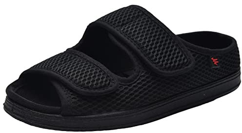 ZHENSI Chaussons pour Diabétiques pour Hommes Et Femmes Extra Larges Réglables Pieds Gonflés Chaussures Bout Ouvert Respirant Antidérapant,Noir,47 EU