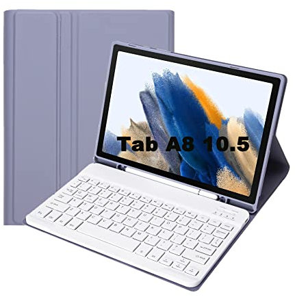 Tastiera Tablet Per Samsung Galaxy Tab A8 10.5 2021 (SM-X200/X205) Custodia, Rimovibile Magnetica Pelle Cover con Tastiera Bluetooth Wireless Keyboard Per Samsung Galaxy Tab A8 (Viola)