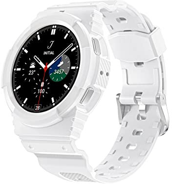 UFinetech Bracelet Galaxy Watch 4 40mm avec Bumper Etui, Bracelet Galaxy Watch 5 40mm Robuste Band Étui de Protection, Sport Militaire Anti-chocs TPU Remplacement Bracelet Montre Homme Femme, Blanc