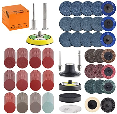 Tshya Lot de 270 disques abrasifs de 50 mm à Velcro pour forets et meuleuses avec plaque de support de tige de 3 mm et 6 mm, avec papier abrasif Roll Lock de 2 en grain 36-3000