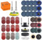 Tshya 270 discos de lija de 50 mm de velcro para taladros y lijadoras con placa de soporte de vástago de 3 mm y 6 mm, incluye papel de lija de 2 pulgadas en grano 36-3000