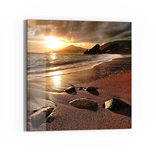 DEQORI Glasbild Echtglas | Motiv Strand im Sonnenuntergang | quadratisch einteilig 30x30 cm | schöne Dekoration | Wandbild für Wohnzimmer, Schlafzimmer, Flur & Küche | moderne Wanddeko