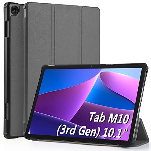 WD&CD Coque Compatible pour Lenovo Tab M10 3rd Gen 10.1 Pouces 2022 (TB-328F/TB-328X) Gris, Protection Ultra Fin en Cuir PU Housse Étui Coques