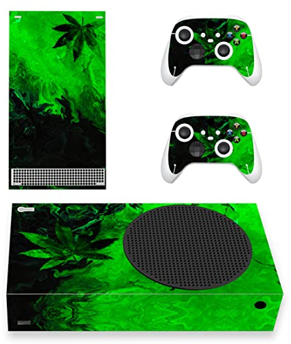 PlayVital Pegatina Completa para Xbox Series S - Vinilo Adhesivo Skin Decal Cover para Consola y Mando, Resistente a Arañazos, Fácil de Aplicar y Retirar, Diseño Personalizado (Hoja Verde)