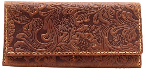 Toros Craft Handmade Western Wallets for Women, Genuine Tooled Leather & Long Credit Card Holder, Cowhide Slim Cell Phone Case, Large Capacity, Cute Clutch & Purse & Handbag