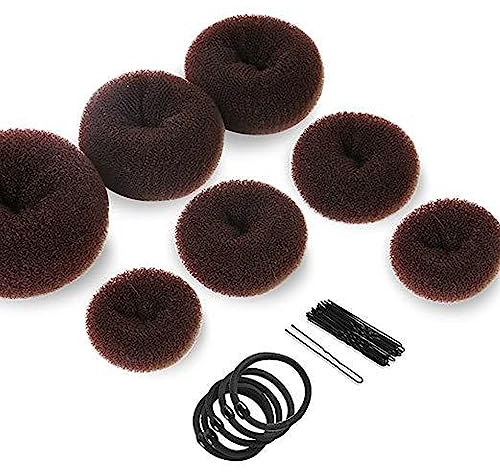 7 Stück Duttkissen, Donut Hair Bun Maker Set, hochsteckfrisuren zubehör, Haarbrotchen Maker, mit 5 Elastische Haarband und 10 u-förmige Haarnadeln, Frisurenhilfe Set für Kinder Mädchen Frauen