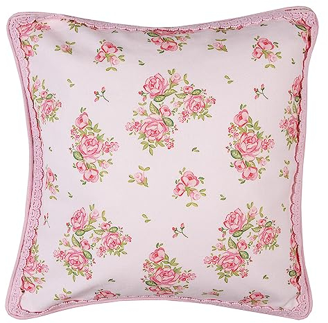 Clayre & Eef Kissenbezug für Stuhlkissen 40x40 cm Rosa Baumwolle Rosen