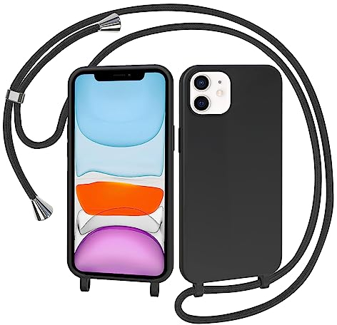 AOMYKE Handyhülle für iPhone 11 Hülle mit Band, Handyband iPhone 11 Hülle zum Umhängen Schutzhülle mit Kette Kordel Weich TPU Liquid Silikon Case, Schwarz