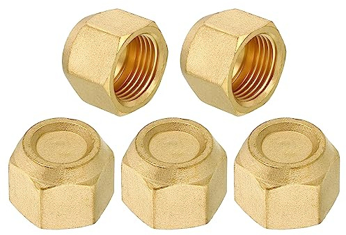 PATIKIL Buchsen 5/8 Messing Dichtung Stopfen 5Pack SAE Fackel Rohr Fitting | 45 Grad Sechskant Rohrleitung Beschläge für Klimagerät Kühlung