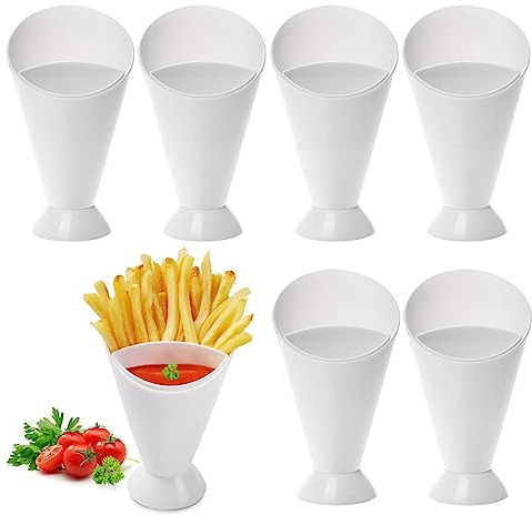 6 Pcs Porte-frites en forme de cône, Support en plastique pour frites, trempettes et sauces, gobelets de trempage, assiettes à dessert, support pour buffet, pour les fêtes, les amis et les invités