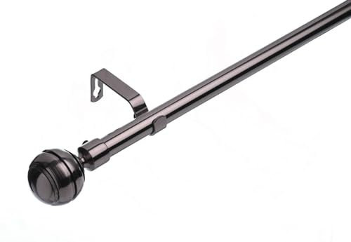 Lister Cartwright 19 mm Extendable Metal Curtain Poles, Black Nickel (Ribbed Ball Finials, 210-320 cm),