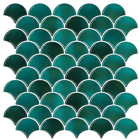 VEELIKE Klebefliesen Dunkelgrün Fächerform 3d Fliesenaufkleber Küche Sektor Fliesenfolie Bad Fliesen Überkleben Grün Küchenfliesen Selbstklebend Wandfliesen Fliesensticker 30.5cm×30.5cm 24 Stück