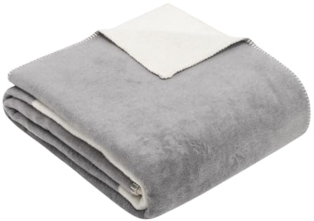 s.Oliver Decke 150x200 cm - Baumwollmix, Made in Germany, weich, warm & waschbar, Kuscheldecke Gemustert grau wollweiß