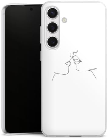 DeinDesign Slim Case extra dünn kompatibel mit Samsung Galaxy S24 + Silikon Handyhülle transparent Hülle Kussmund Line Art Liebe