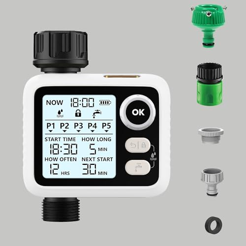 Timer Digitale per Irrigazione, Timer Acqua Giardino Programmabile con Ritardo Pioggia,IPX5 impermeabile, Modalità di Irrigazione Automatica e Manuale, per Giardino, Prato, Patio, Fattoria (bianco)