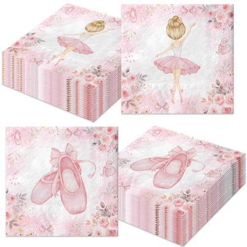 GREHUMOR Rosa Ballerina-Geburtstags-Servietten, 40 Stück, Ballerina-Geburtstagsparty-Servietten, Ballett, Partyzubehör, Babyparty, Hochzeit