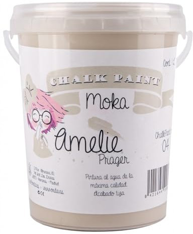 IberNorma Amelie Prager 1 Litro Pintura a la Tiza para muebles, Chalk paint para decoración y manualidades en madera 1L (04 Moka)