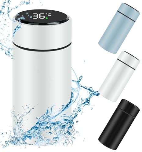 Flintronic Mini Edelstahl Trinkflasche, 200ML Thermosflasche mit LED Temperaturanzeige, 304 Edelstahl Wasserflasche mit Griff, Tragbarer Isolierflasche für Schule, Fahrrad, Sport, Outdoor - BPA Frei