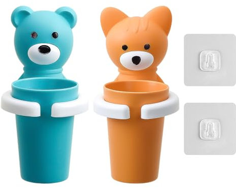 2 Stück Cartoon-Zahnbürstenhalter, Kinder-Zahnbürstenbecher, Saugnapf-Aufbewahrungsregal, Fester Zahnbürstenhalter, Wandhalterung