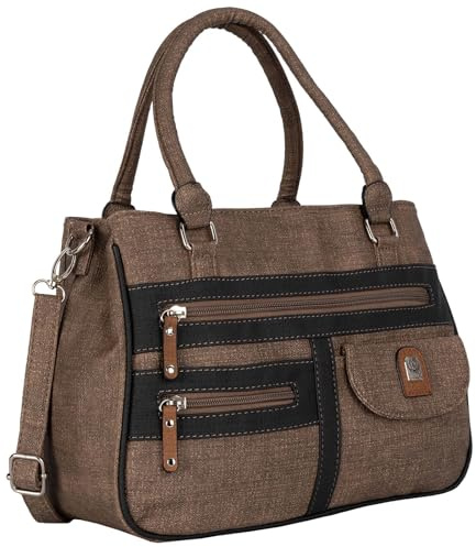 EAAKIE Damen Tasche, Schultertasche, Handtasche, Umhängetasche mit Leder Optik und vielen Fächern (APRICOT)