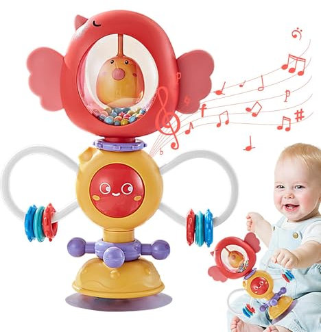 Nankoyal Jouets à Ventouse,Hochet pour - Chaise Haute Ventouse hochet Jouets de Dentition Plateau de développement sensoriel Jouet Nouveau-né Cadeaux pour Les 6 Mois et Plus