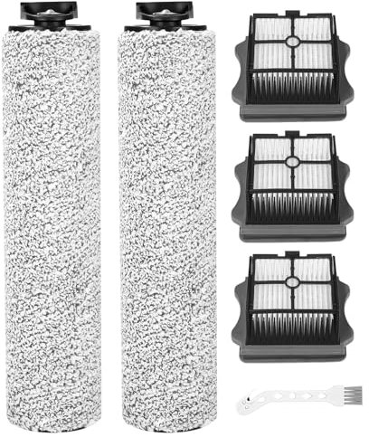 TIDEVAN 6 Pièces Rouleau de Brosse de Rechange et Filtre pour Tineco iFloor 3/Floor One S3 Accessoires pour Aspirateurs Secs et humides(3 Filtres,2 Rouleaux Brosse,1 Brosse Nettoyage)