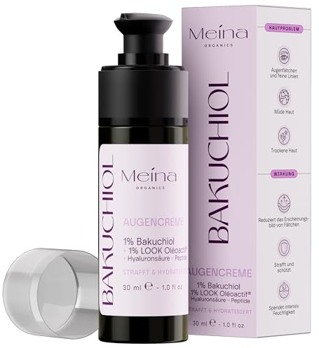 Meina 1% Bakuchiol Augencreme gegen Falten und Augenringe, Anti Aging Peptide Creme mit Oligo Hyaluronsäure, Faltencreme, Firming Eye Cream, Skincare for Wrinkles, Sanfte Retinol Alternative, 30ml