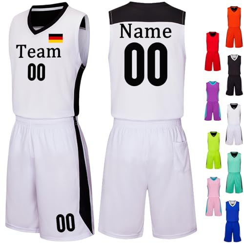 Basketball Trikot Herren Personalisierte Basketball Trikot Kinder Basketball Jersey Trikot Shirt und Shorts 2 Teiliges Set Personalisiert Basketballtrikot mit Eigenem Team/Name/Nummer/Logo