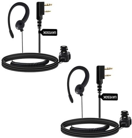 UAYESOK Walkie Talkie Ohrstöpsel, G-Form 2 Pin Funkgerät Headset Security Ohrhörer mit PTT-Mikrofon und Ohrstöpsel für BaofengUV5R 888s UV-82 Kenwood RT24 RT27 eSynic QuanSheng(2 Stück)