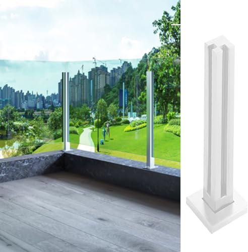 Poste cuadrado de vidrio blanco con abrazaderas de acero inoxidable de 27.5 pulgadas, ideal para balcón, piscina y escaleras.