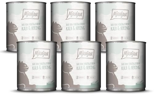 MjAMjAM - Premium Nassfutter für Katzen - DUO von vorzüglichem Kalb & Hering, 6er Pack (6x800g), getreidefrei