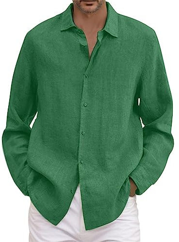 Men's Oxford Shirts Casual Long Sleeve Shirt for Men Plain Smart Button Down Shirt with Pocket Regular Fit Hip hop t Shirt Men Blue Sports Tops Men Sports Vest Men （Green, L