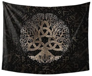 Wikinger Yggdrasil Wandteppich Wandbehänge - Nordic Celtic Triquetra Knoten Baum Des Lebens 3D Digitaldruck Hintergrund Tuch Wandkunst Für Herren Schlafzimmer Wohnzimmer Wohnkultur(150X200CM)