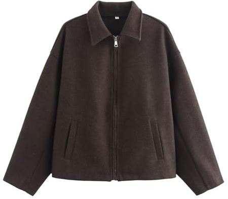 Cropped-Wolljacke für Damen, warm, Winter-Fleece, Reißverschluss, kurze Erbsenmäntel, vorne offen, Trenchcoat mit Taschen