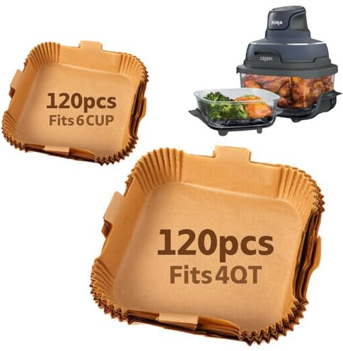 FryEasy 240 Pcs Disposable Air Fryer Liners for Ninja Crispi FN101GYUK: Paper Liners for Ninja Crispi Compatible with 3.8L and 1.4L Trays, Accessories for Ninja Crispi FN101GY, Liners with Handles
