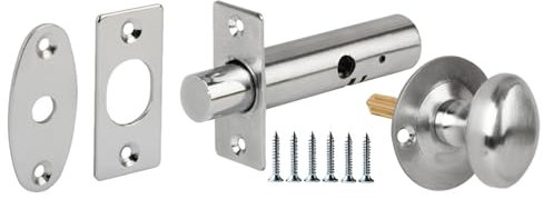 HANDLEZONE® Mortice Security Door Bolt, 60mm Silver Rack Bolt, with Satin Chrome Oval Thumbturn