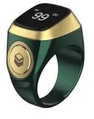 Mr.Gadget's Solutions iQibla Smart Tasbih – Digital Zikr Ring with Prayer Time Alerts, Bluetooth Connectivity, Waterproof Design & Vibration Reminder for Muslims – Ideal for Men & Women (Green, 20mm)