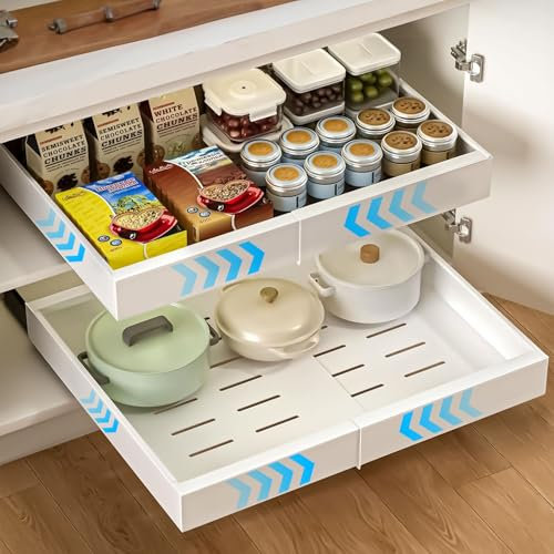 Purpledi Cajón Telescópico, Cajones Extraibles para Cocina, Bandeja Extraible Armario Cocina, Cajón Deslizante Para Alacena para Armarios de Cocina, Organizador Cocina 32-52 cm (Blanco)