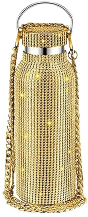 Strass-Wasserflasche – Blings Waters Tumbler, Thermoflaschen mit Strasssteinen, 350 ml, nachfüllbare Trinkgläser, Glitzerbecher mit Kette
