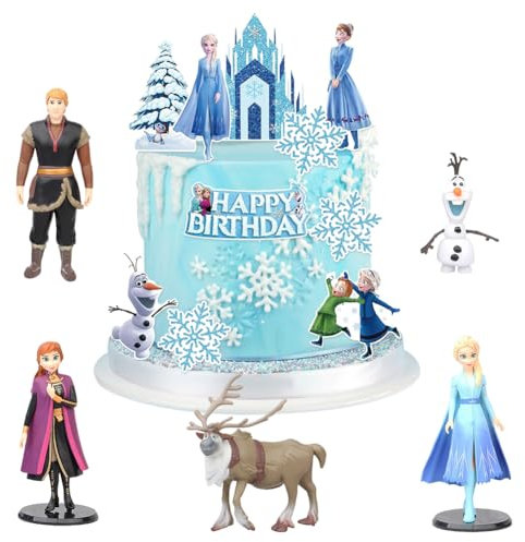 Birthday Cake Decorations Action Figures Cake Toppers Happy Birthday Cupcake Toppers Snowflakes Cakes Topper Mini Figures for Kids Girls Boys Birthday Decor Ornaments Party Supplies