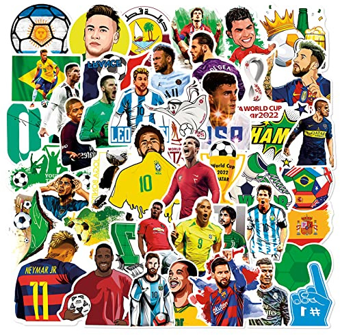 50Pcs Football Star Stickers,Super Star Soccer Player Stickers,World Cup Football Person Stickers,Waterproof Vinyl Graffiti Decal Patches Sticker for Laptop Skateboard Bottle Helmet Phone Luggage